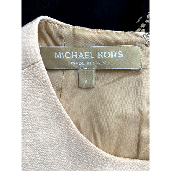 Michael Kors Collection Dress Black Nude Lace Print Wool Sheath Midi Sle… - Picture 7 of 9